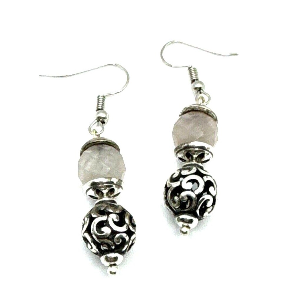 Brighton Sweet Candy Hearts Pink Beige Matte Beads Silver Custom Earrings